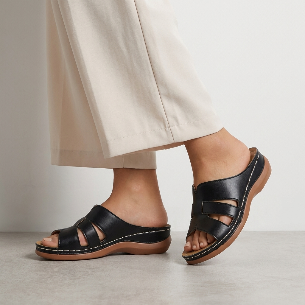Arch Support Slide Sandals with Sculpted Wedge Sole for Daily Wear