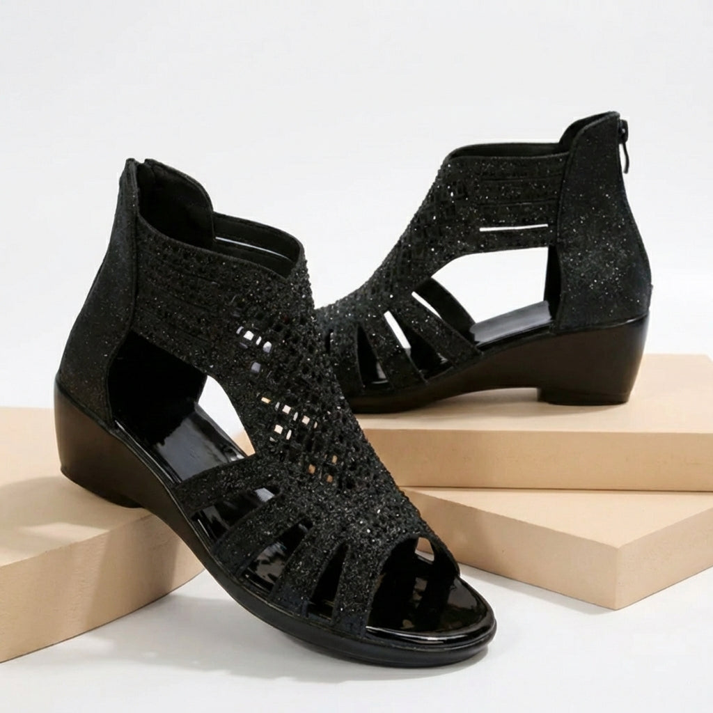 Modern Cut-Out Wedge Sandals with Back Zipper