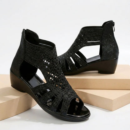 Modern Cut-Out Wedge Sandals with Back Zipper