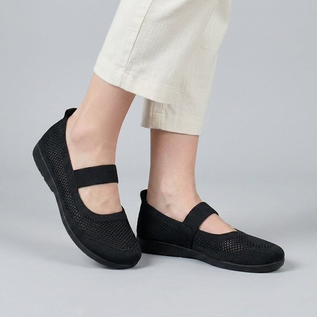Breathable Knit Mary Jane Flats with Comfort Strap