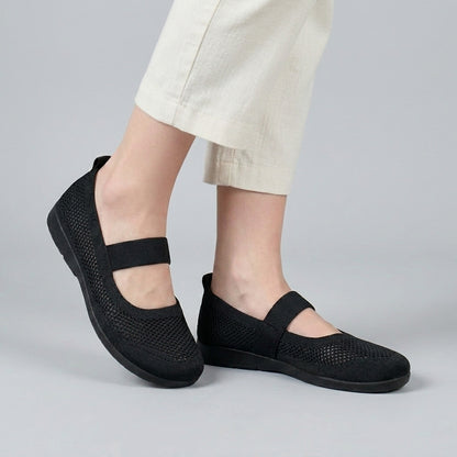 Breathable Knit Mary Jane Flats with Comfort Strap
