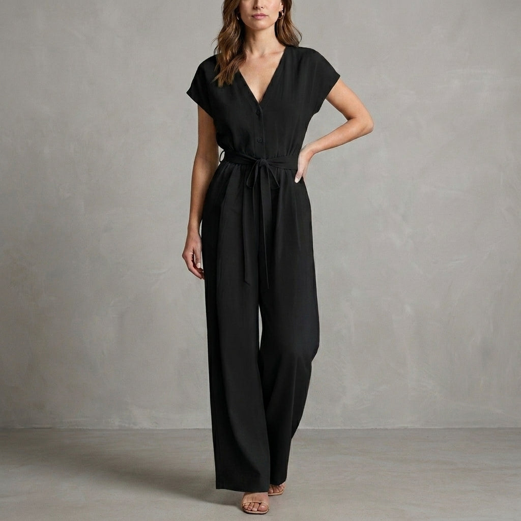 Ivory Horizon Tie-Waist Wide-Leg Jumpsuit
