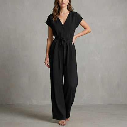 Ivory Horizon Tie-Waist Wide-Leg Jumpsuit