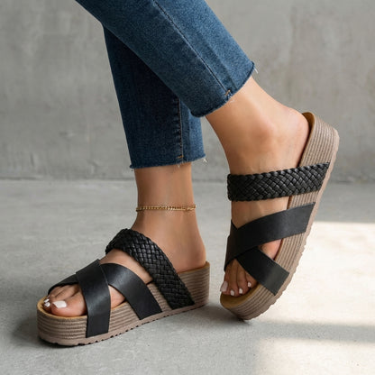 Elevated Platform Sandals with Braided Straps and Wedge Heel