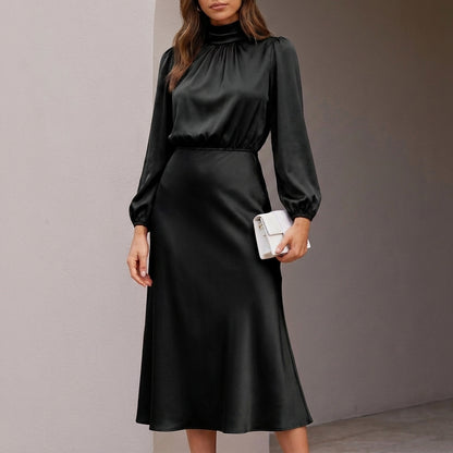 Tailored High Waist Midi Dress with Elegant Sleeves