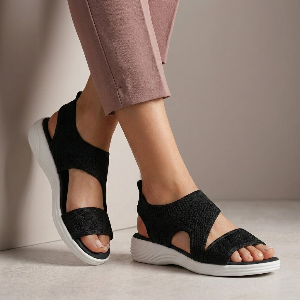 Orthopedic Textured Knit Fish-Mouth Sandals with Contoured Platform Sole