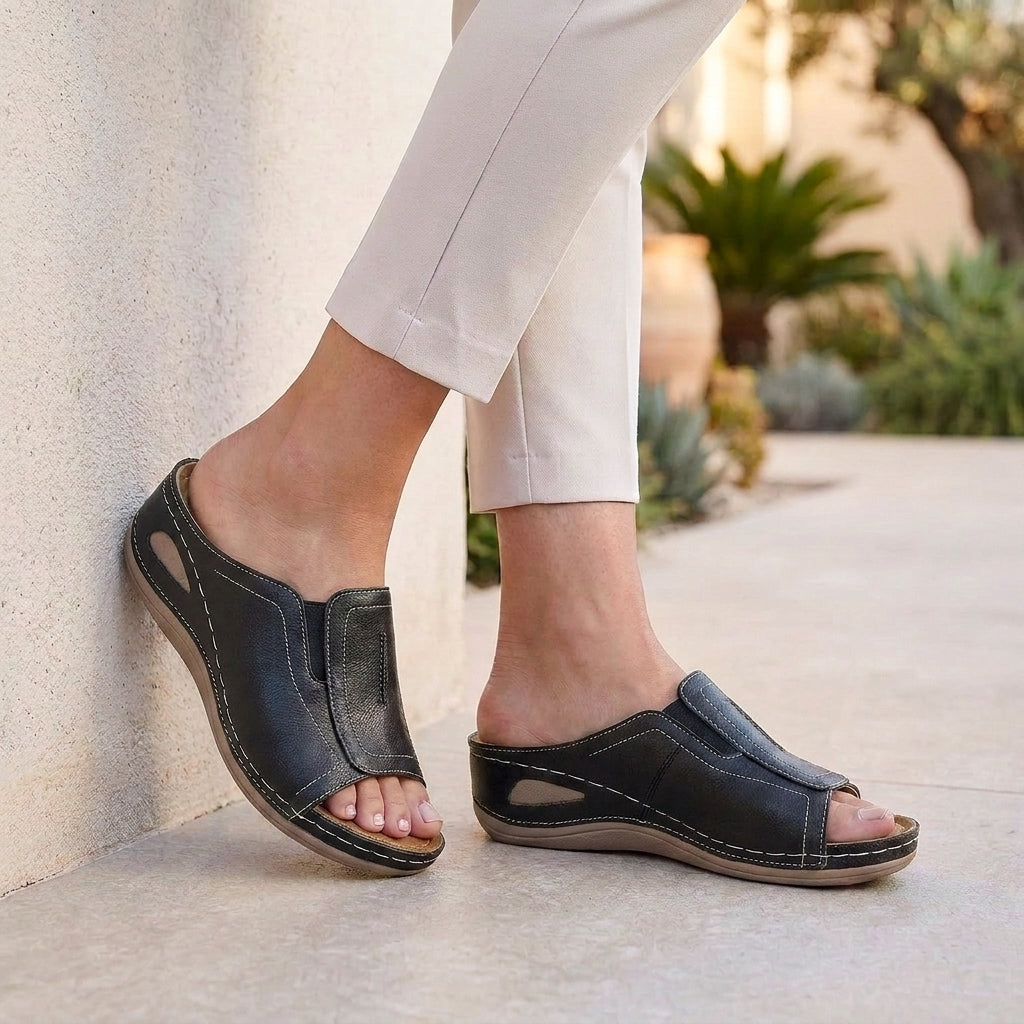 Ergonomic Slip-On Sandals with Contoured Wedge Heel for Relaxed Comfort