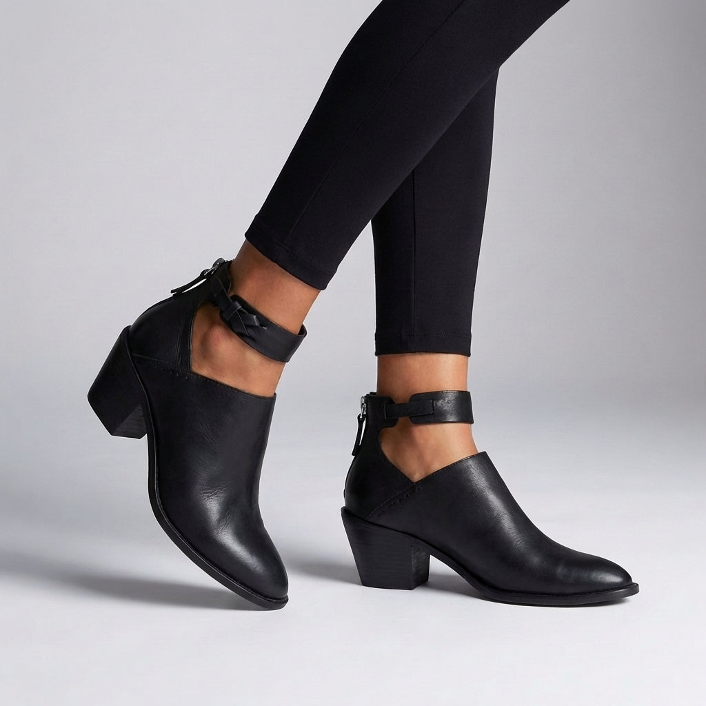 Fitted Ankle Boots with Braided Strap and Block Heel