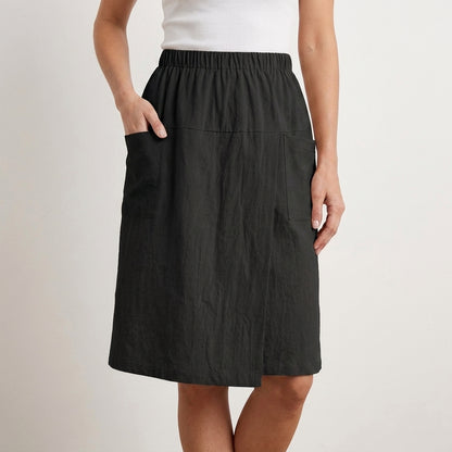 Relaxed Pocketed Culotte Skirt Shorts with Elastic Waist