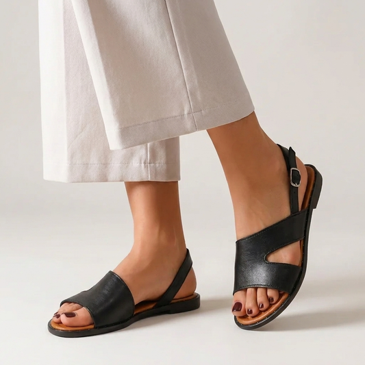 Minimalist Side-Cutout Slingback Flat Sandals