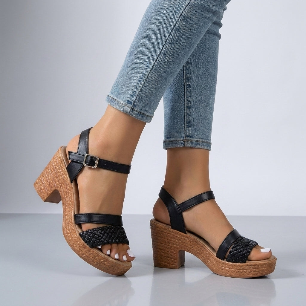 Woven Platform Sandals with Chunky Block Heel and Adjustable Strap for All-Day Comfort