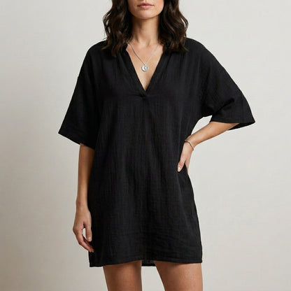 Relaxed V-Neck Mini Dress for Beach & Everyday Style