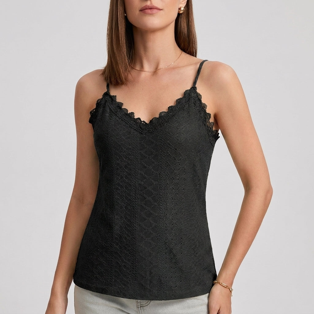 Delicate Lace Trim Cami Top with Feminine Texture