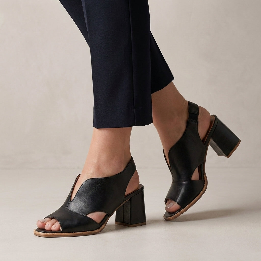 Sculpted Open-Toe Block Heel Slingback Sandals