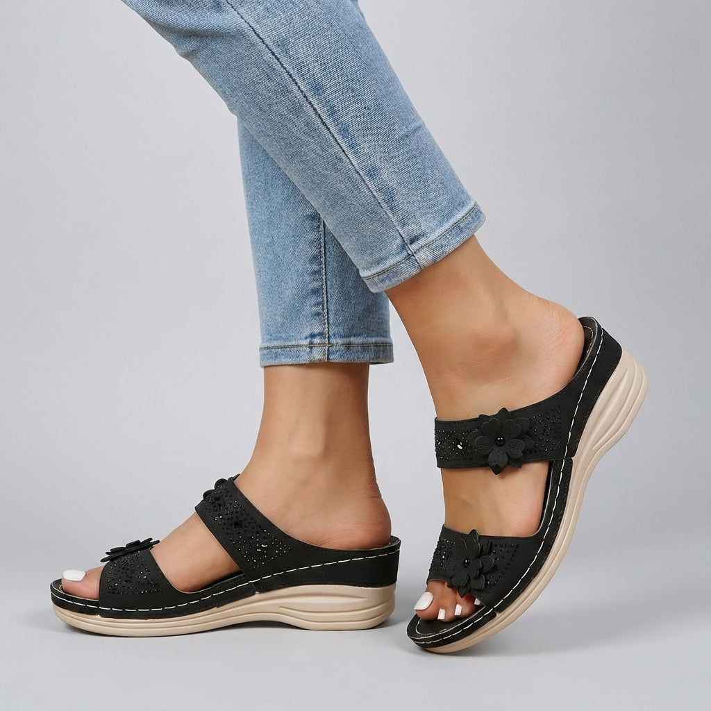 Embellished Floral Wedge Comfort Orthopedic Sandals