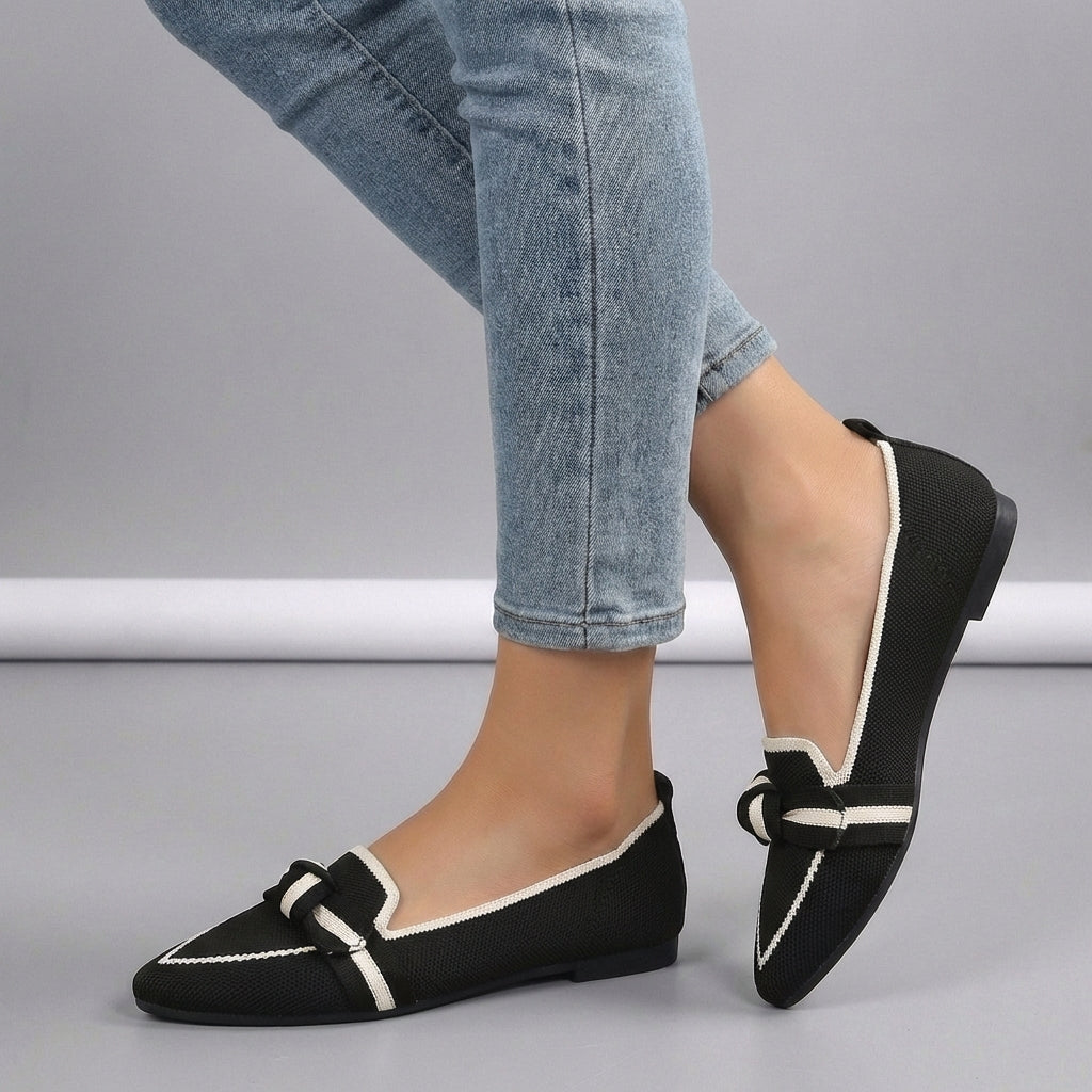 Elegant Knitted Pointed Toe Slip-On Loafers with Knotted Accent