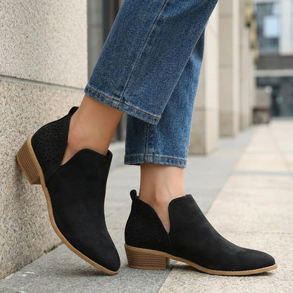 Perforated Side Panel Ankle Boots with Stacked Heel