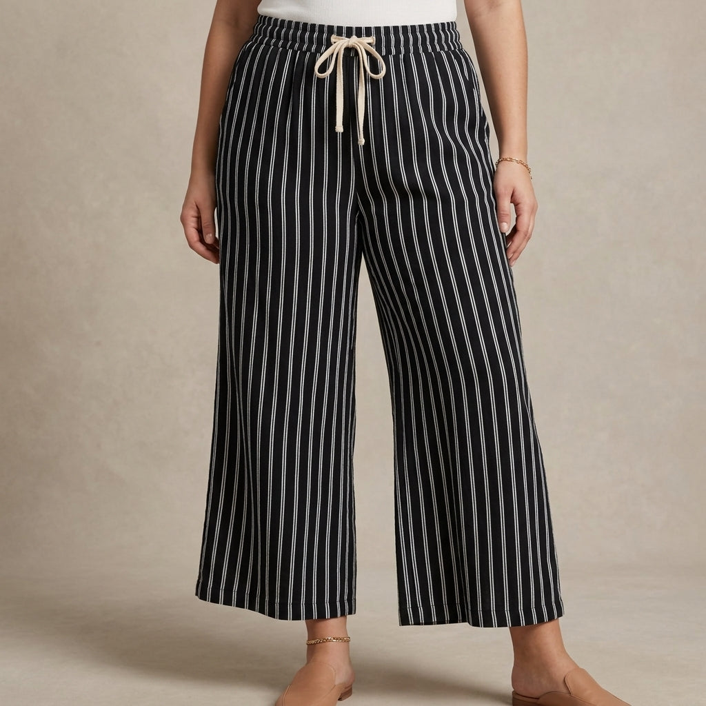 Relaxed Wide-Leg Woven Pants with Adjustable Drawstring Waist
