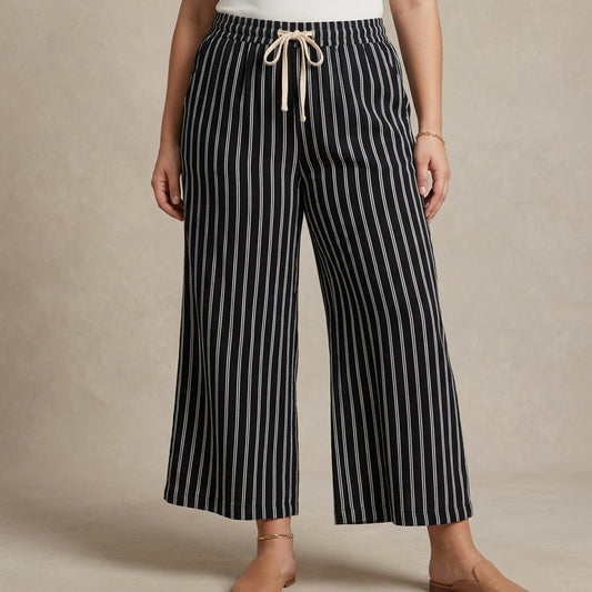 Relaxed Wide-Leg Woven Pants with Adjustable Drawstring Waist