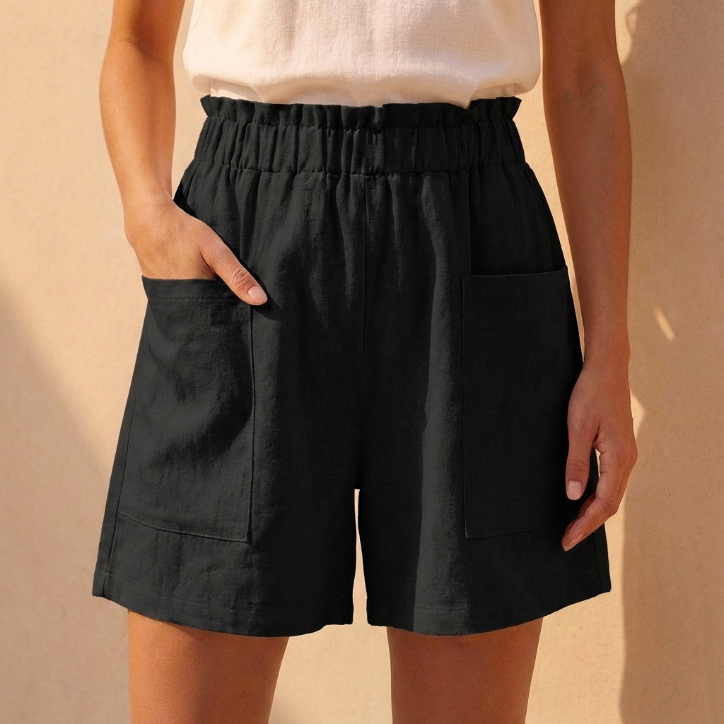 Relaxed Paperbag Waist Shorts with Patch Pockets for Casual Daywear