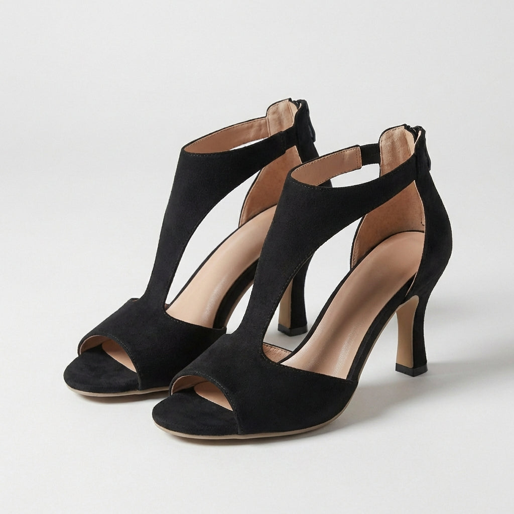 Architectural Cutout Peep-Toe Stiletto Heeled Sandals for Evening Elegance