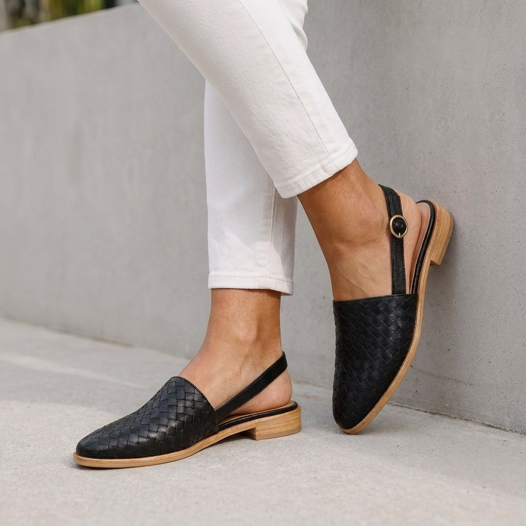 Luxury Woven Slingback Flats with Adjustable Ankle Strap