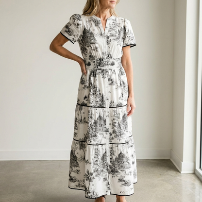 Camille Elegant Maxi Dress with Tiered Skirt and Puff Sleeves