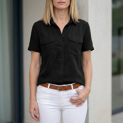 Tailored Utility Button-Up Shirt with Flap Pocket Details