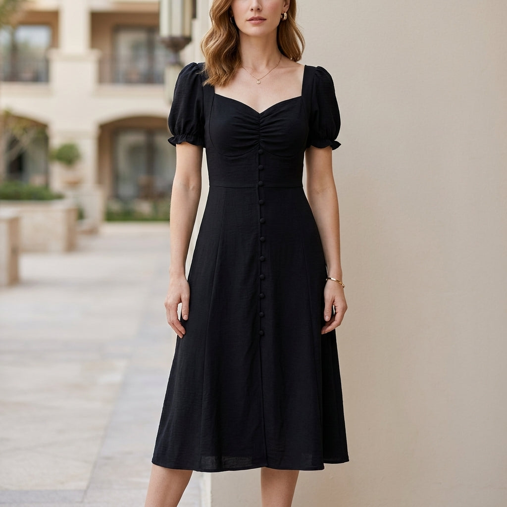 Sunset Muse Puff Sleeve Sweetheart Midi Dress