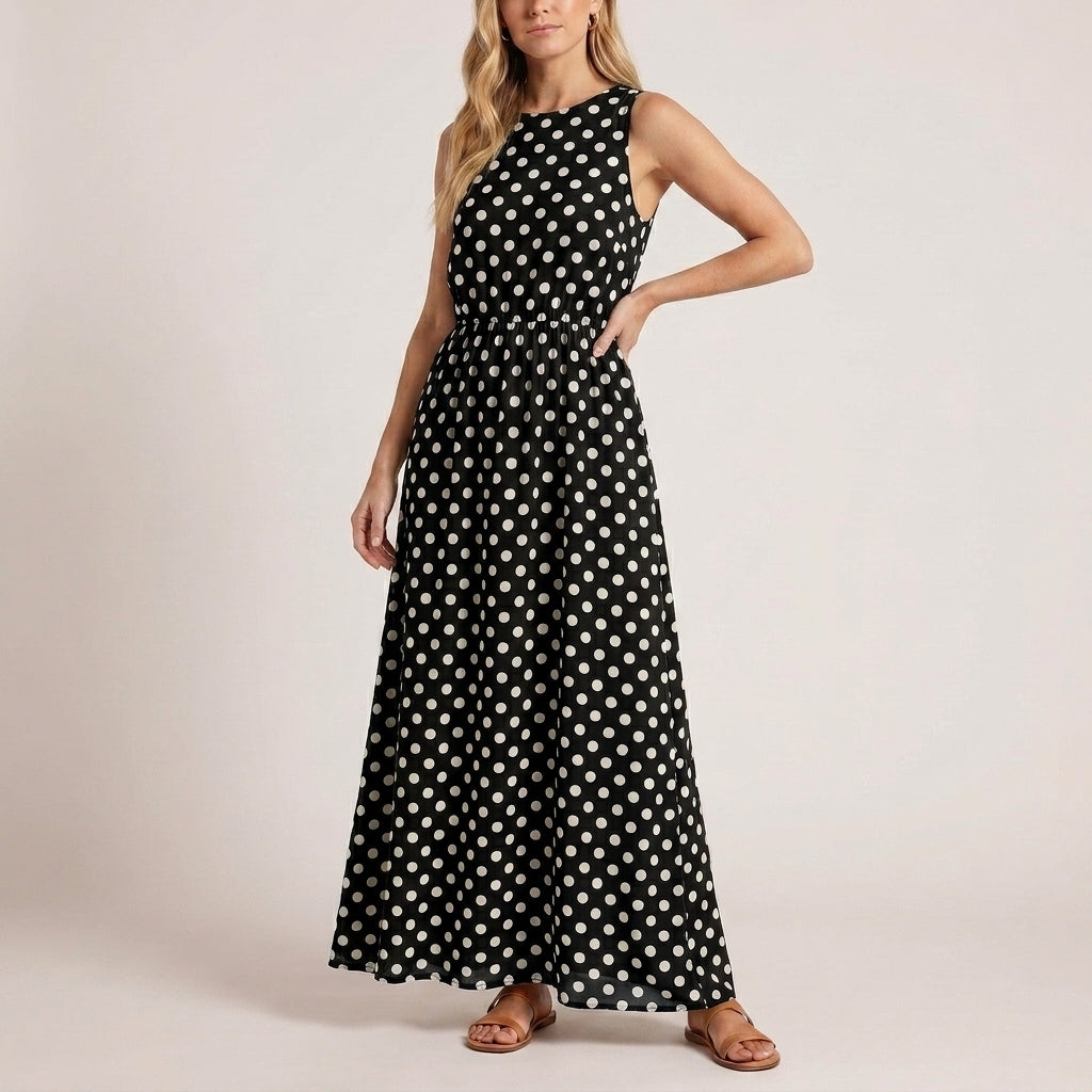 Relaxed Sleeveless Maxi Dress with Tiered Ruffle Hem