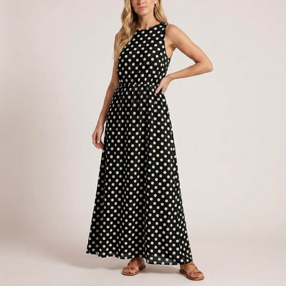 Relaxed Sleeveless Maxi Dress with Tiered Ruffle Hem