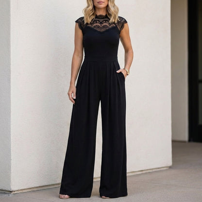 Graceful Lace Yoke Wide-Leg Jumpsuit