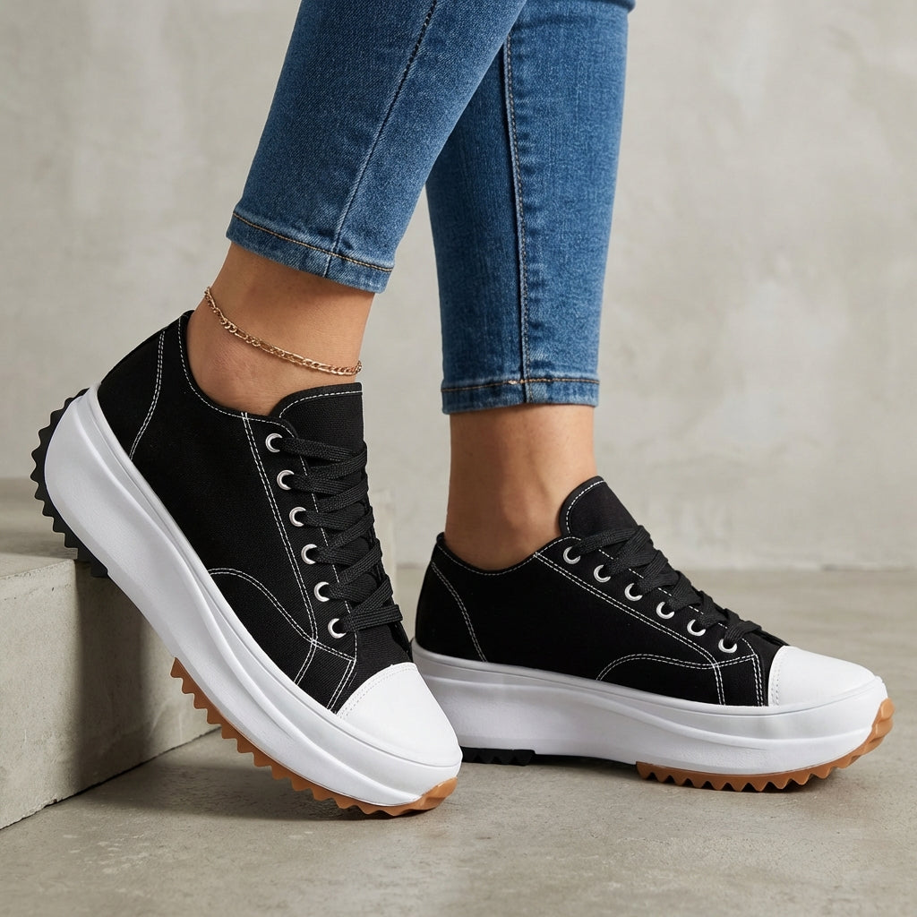 Classic Canvas Platform Orthopedic Sneakers with Contrast Toe Cap
