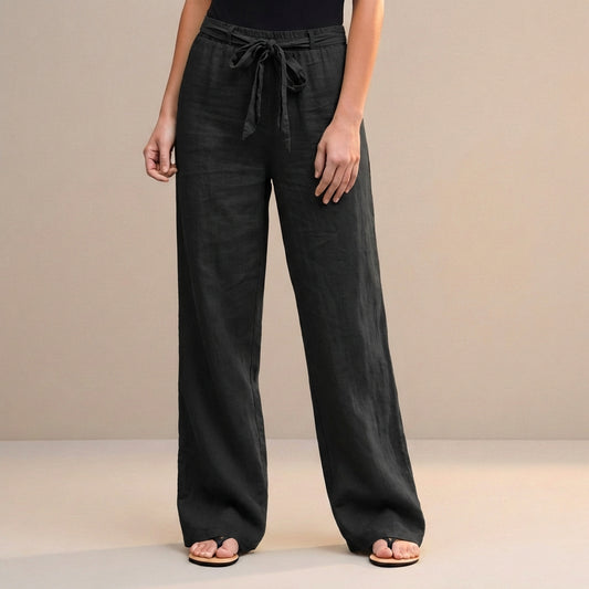 High-Waist Wide-Leg Trousers with Self-Tie Waistdetail