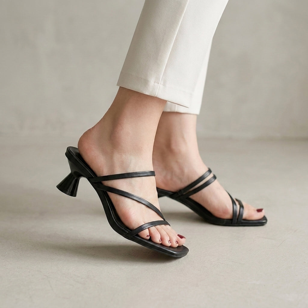 Elegant Square-Toe Mid-Heel Sandals with Delicate Thin Straps