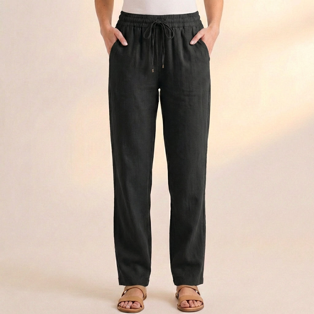 Relaxed Ankle-Length Pants with Drawstring Waist and Pockets