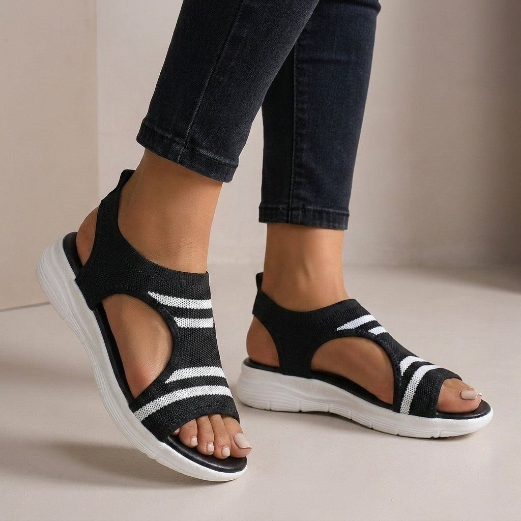Breathable Platform Sandals with Striped Knit Upper