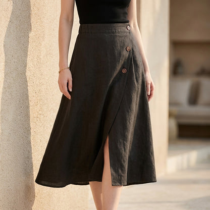 Button Detail Wrap Style Midi Skirt