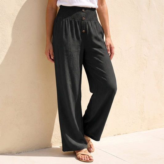 Relaxed Wide Leg Pants with Shirred Waistband