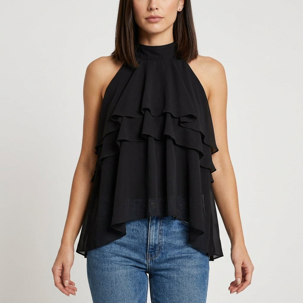 Tiered Ruffle Halter Blouse for Effortless Statement Style