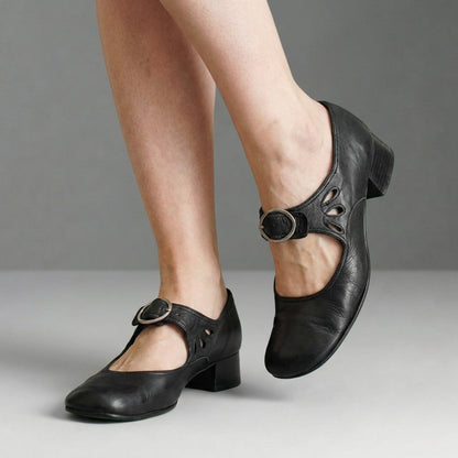 Women’s Closed-Toe Mary Jane Shoes with Block Heel and Adjustable Strap