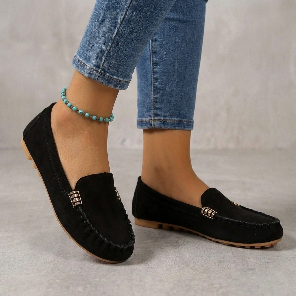 Classic Suede Driving Orthopedic Moccasins with Metallic Accents