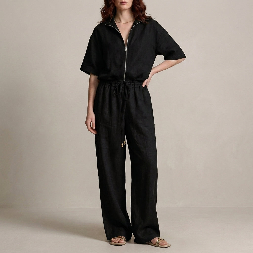 Effortless Zip-Neck Top and Wide-Leg Trouser Set