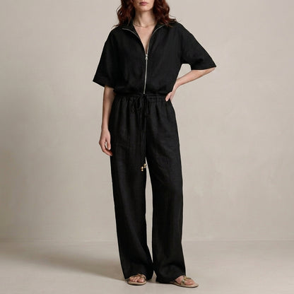 Effortless Zip-Neck Top and Wide-Leg Trouser Set