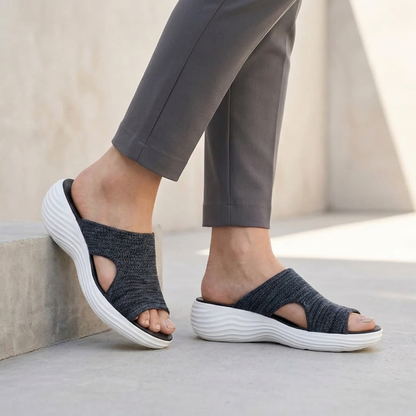 Breathable Knit Platform Slide Sandals with Contoured Arch Support