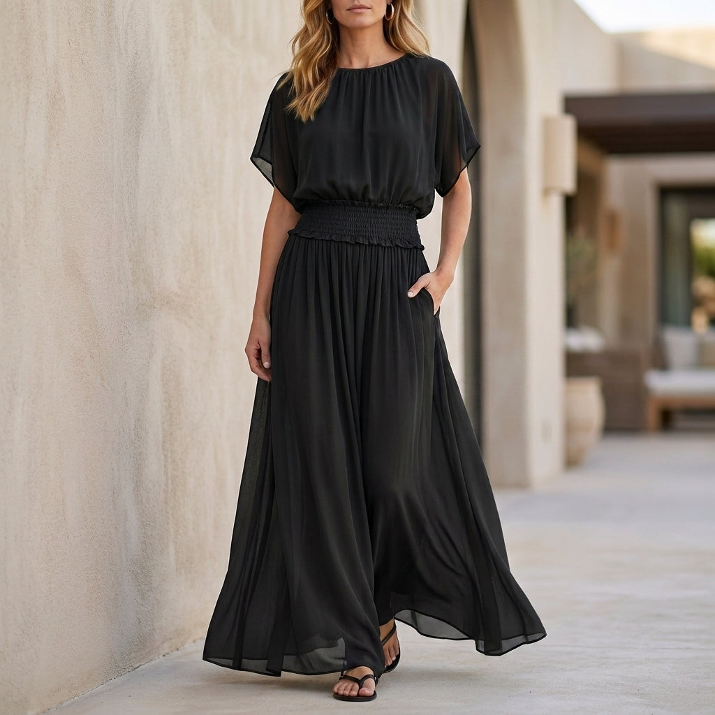 Flowing Smocked Waist Maxi Dress