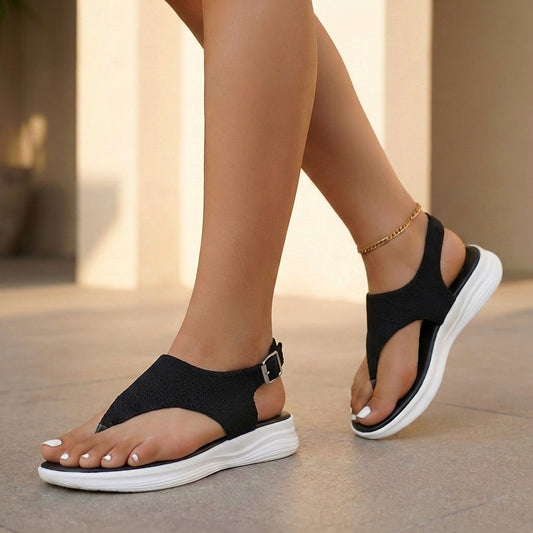 Knit Slingback Platform Sport Sandals with Adjustable Buckle Closure