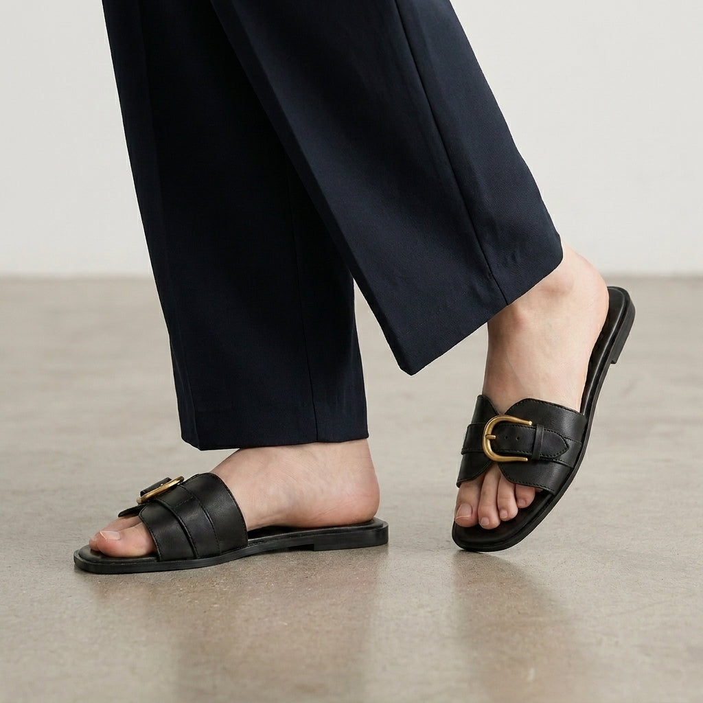 Buckled Slide Sandals with Minimalist Coastal Luxe Design