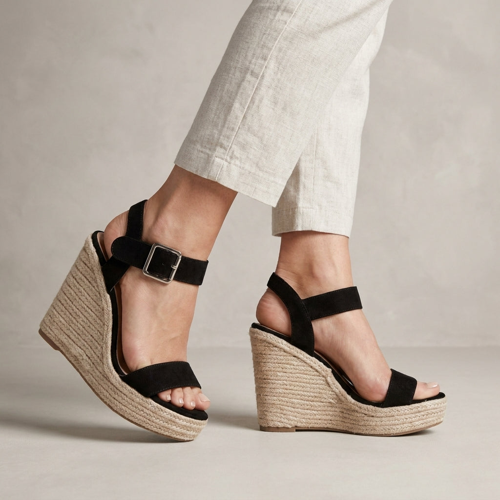 Casual Espadrille Wedge Sandals with Adjustable Ankle Strap