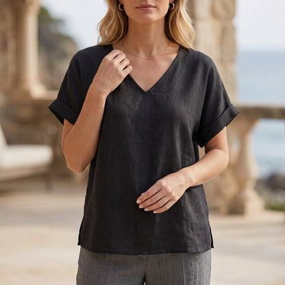 Effortless V-Neck Relaxed Fit Coastal Blouse
